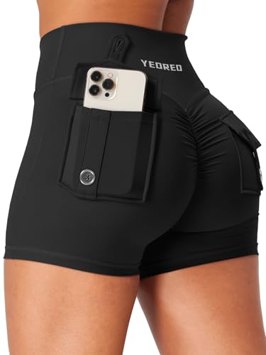YEOREO Damen Sport Shorts mit Pockets Flache Taille Butt Lifting High Waisted Workout Short Gym Short Yoga Kurze Leggings Booty Shorts Running Sporthose Schwarz L YEOREO Damen Sport Shorts mit Pockets Flache Taille Butt Lifting High Waisted Workout Short Gym Short Yoga Kurze Leggings Booty Shorts Running Sporthose Schwarz L von YEOREO