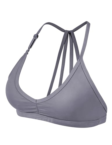 YEOREO Sport BH Damen Abnehmbare BH Träger Geschrumpft Top Gepolstert Rückenfrei Fitness Bra Sport Top mit Mittlerem Halt Blue Gray S von YEOREO