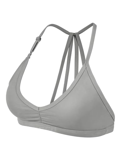 YEOREO Sport BH Damen Abnehmbare BH Träger Geschrumpft Top Gepolstert Rückenfrei Fitness Bra Sport Top mit Mittlerem Halt Light Grey S von YEOREO