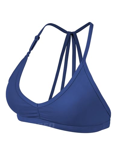 YEOREO Sport BH Damen Abnehmbare BH Träger Geschrumpft Top Gepolstert Rückenfrei Fitness Bra Sport Top mit Mittlerem Halt Navy L von YEOREO