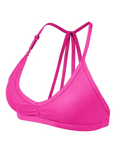 YEOREO Sport BH Damen Abnehmbare BH Träger Geschrumpft Top Gepolstert Rückenfrei Fitness Bra Sport Top mit Mittlerem Halt Rose Red M von YEOREO