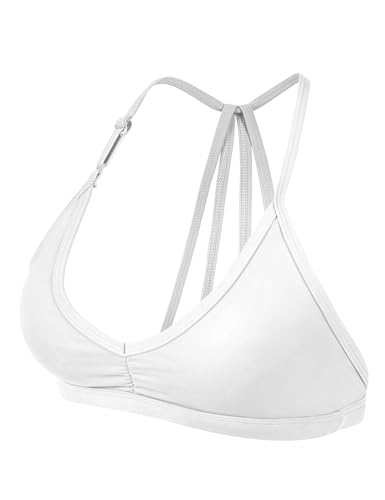 YEOREO Sport BH Damen Abnehmbare BH Träger Geschrumpft Top Gepolstert Rückenfrei Fitness Bra Sport Top mit Mittlerem Halt White S von YEOREO