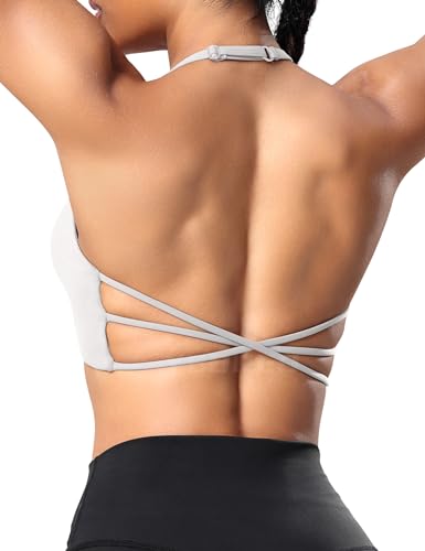 YEOREO Sport BH Damen Gepolstert Cross Back Spaghettiträger Rücken Verkreuzt Push Up BHS Gym Tops Sports Bra Weiß S von YEOREO