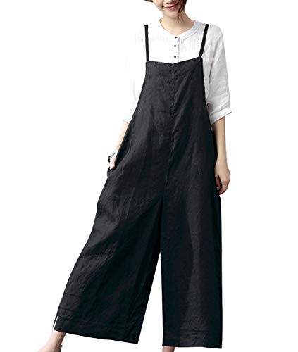 YESNO Damen Latzhose mit Beiläufig Retro Oversize Loose Hose Größe Baggy Jumpsuit Sommerhose (4XL PZZTYP2DE BLACK) von YESNO