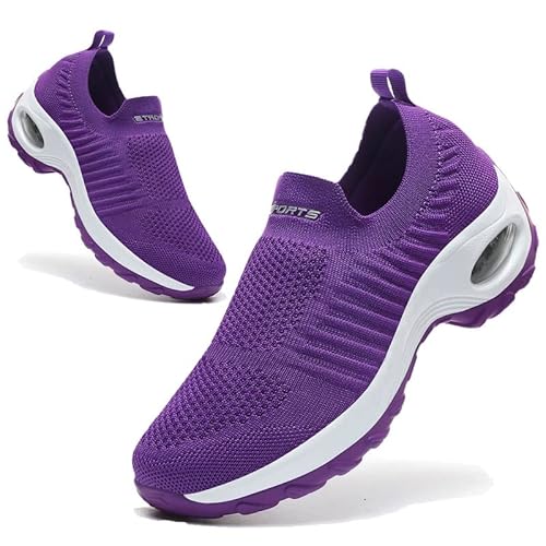 Damenschuhe, Sneaker, Orthopädische Schuhe, leicht, ohne Schnürsenkel, Tennis, Komfort, Outdoor, Jogging, Sport, Fitness, Fitnessstudio, athletisch, atmungsaktiv, Luft, Laufen, violett, 38 EU von YESWIN