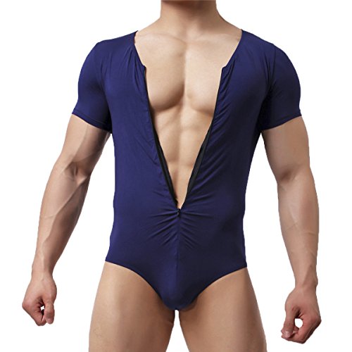Mens Bikini Slips Unterwäsche Stretchy High Cut Wrestling Unterhemd Leopard String Bodysuit, Bodysuit (Navy), XL von YFD