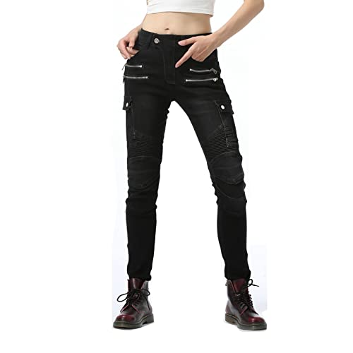 YFFS Motorradhose Damen Jeans Textil Motorrad Hose mit Protektoren Abnehmbare Pads, Sportliche Motorrad Hose Motorradjeans Schutzhose Biker Pants (Schwarz,L) von YFFS