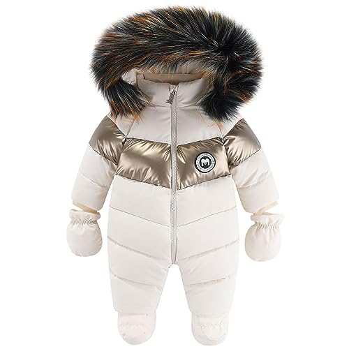 YFPICO Baby Boys Girls Schneeanzüge Fleecefutter Overalls Baumwolle mit Fellkapuze,Baby Skianzug Jumpsuit Einteilig Winter Strampler Jumpsuit Outfits von YFPICO