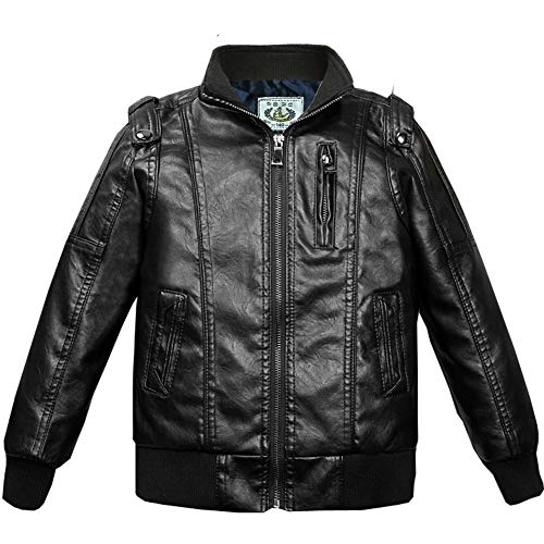 YFPICO Jungen Bikerjacke aus Kunstleder Kinder Gesteppte Lederjacke Winterjacke Frühjahr Herbst Kinderkragen Motorrad PU Jacke von YFPICO