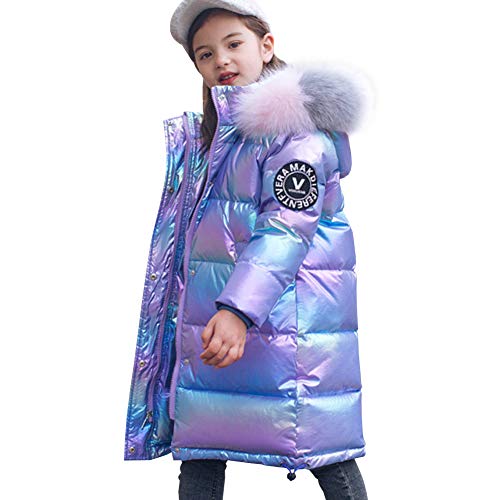 YFPICO Mädchen Verdickte Daunenjacke Gekritzelmuster Wintermantel Mädchen Kinder mit Fellkapuze Warm Parka Outwear, Violett, 116(Etikettengröße:120) von YFPICO