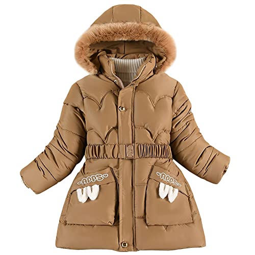 YFPICO Winterjacke Mädchen Verdicken Fleecefutter Wintermantel mit Gürtel Schlank Steppjacke Mädchen Parka Winterjacke mit Fellkapuze von YFPICO