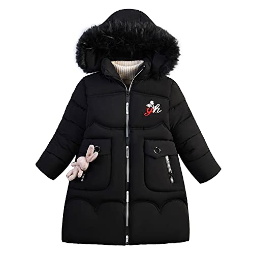 YFPICO Winterjacke Mädchen Warme Wintermantel mit Abnehmenbarer Fellkapuze Kinder Lang Verdicken Parka Wintermantel mit süßen Puppen von YFPICO