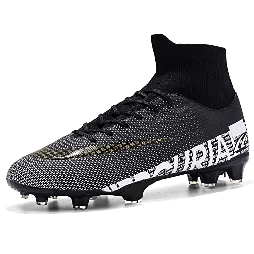 High-Top Fußballschuhe Jungen Fußballschuhe für Herren Sneaker Turf Fußball Stollen Jugendliche Fußballschuhe Fester Boden, Schwarz, 41.5 EU von YFRDV