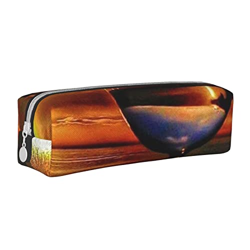 YFSGDLBN Federmäppchen aus Leder, Motiv: Sonnenuntergang, Weinglas, tragbar, Schreibwarenetui, weiß, Einheitsgröße, Münzfach YFSGDLBN Federmäppchen aus Leder, Motiv: Sonnenuntergang, Weinglas, tragbar, Schreibwarenetui, weiß, Einheitsgröße, Münzfach von YFSGDLBN