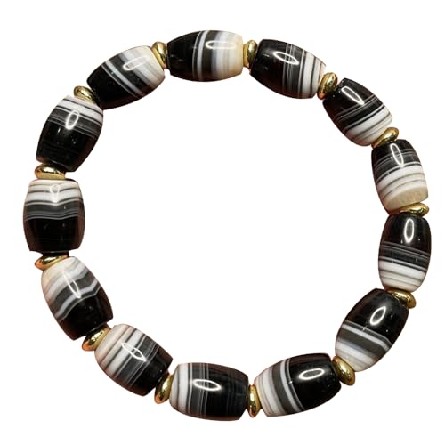 YHDONE Tibetisches Dzi Armband mit natürlichem Achat, öligem Zellstoff, Schwarz und Weiß, verheddert, Dzi-Perlen, 2 (mit Zertifikat), für Damen und Herren, Jade-Armbänder für Herren, middle, Achat, von YHDONE