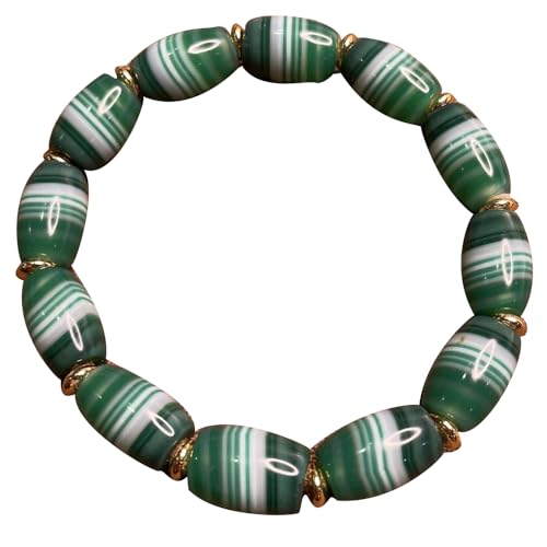 YHDONE Tibetisches Dzi-Perlenarmband, natürlicher Achat, öliger Zellstoff, Grün und Weiß, verheddert, Dzi-Perlen, 2 (mit Zertifikat), für Damen und Herren, Jade-Armbänder für Herren, middle, Achat, von YHDONE