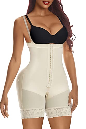 YIANNA Body Shaper Damen Fajas Colombianas Shapewear Bauchweg Stark Formend Miederbody mit Bein Mieder Beige Reißverschluss Schritt L 7243 von YIANNA