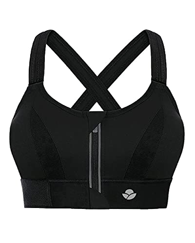 YIANNA Damen Sport BH Starker Halt Grosse Grössen Bustier Ohne Buegel Gepolstert Vorderverschluss Reißverschluss Yoga Sports Bra Crop Top Schwarz,151 Size 3XL von YIANNA