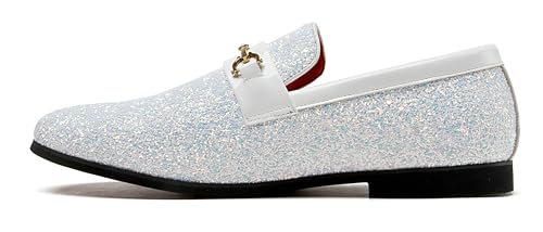 Herren-Loafer, metallisch, strukturiert, glitzernd, Pailletten, modisch, Hochzeitskleid, goldfarben, Weiss/opulenter Garten, 41 EU von YICASXIHE