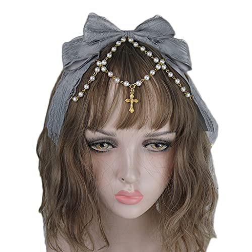 Spitze Bögen Kopfschmuck Mehrschichtige Spitze Mit Kette Big Bowknot Stirnband Maid Haar Ornamente Spitze Haar Hoop Cosplay Kopfschmuck von YIGZYCN