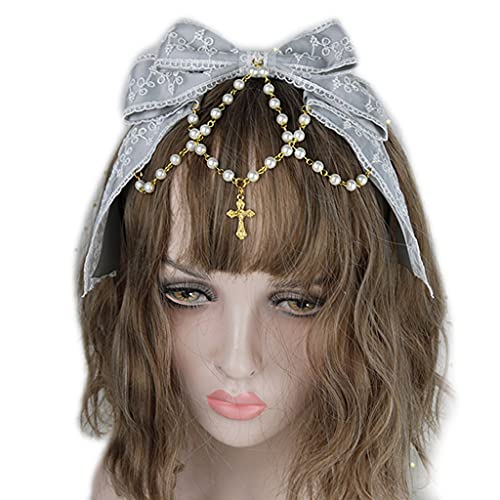 Spitze Bögen Kopfschmuck Mehrschichtige Spitze Mit Kette Big Bowknot Stirnband Maid Haar Ornamente Spitze Haar Hoop Cosplay Kopfschmuck von YIGZYCN