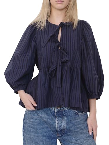 YILEEGOO Damen-Bluse mit Puffärmeln und Schößchen, Y2K, Schnürung vorne, Rüschensaum, lässig, lockere Bluse, elegantes Babydoll-Top, niedliches Oberteil zum Ausgehen, Z2 Dunkelblau, Large YILEEGOO Damen-Bluse mit Puffärmeln und Schößchen, Y2K, Schnürung vorne, Rüschensaum, lässig, lockere Bluse, elegantes Babydoll-Top, niedliches Oberteil zum Ausgehen, Z2 Dunkelblau, Large von YILEEGOO