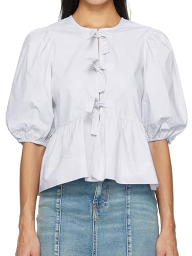 YILEEGOO Damen-Bluse mit Puffärmeln und Schößchen, Y2K, Schnürung vorne, Rüschensaum, lässig, lockere Bluse, elegantes Babydoll-Top, niedliches Oberteil zum Ausgehen, weiß, Small YILEEGOO Damen-Bluse mit Puffärmeln und Schößchen, Y2K, Schnürung vorne, Rüschensaum, lässig, lockere Bluse, elegantes Babydoll-Top, niedliches Oberteil zum Ausgehen, weiß, Small von YILEEGOO