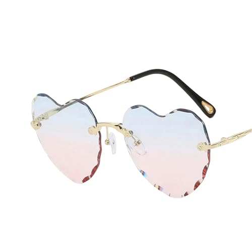 YIMAISZQ sonnenbrille Herz Sonnenbrille Rimless Metallrahmen Sonnenbrille Gradient Lens Liebe Herz Sonnenbrille Frauen Brillenschutz-blaurosa von YIMAISZQ