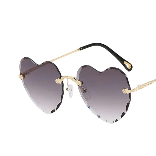 YIMAISZQ sonnenbrille Herz Sonnenbrille Rimless Metallrahmen Sonnenbrille Gradient Lens Liebe Herz Sonnenbrille Frauen Brillenschutz-grauverlauf von YIMAISZQ