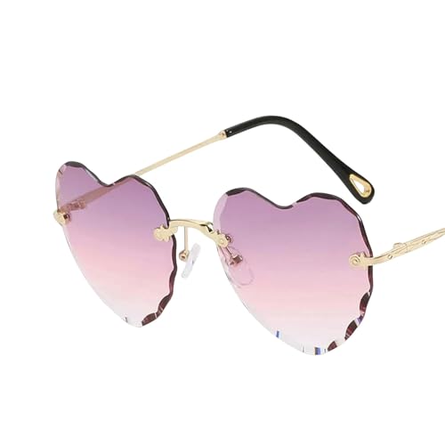 YIMAISZQ sonnenbrille Herz Sonnenbrille Rimless Metallrahmen Sonnenbrille Gradient Lens Liebe Herz Sonnenbrille Frauen Brillenschutz-lila Rosa von YIMAISZQ