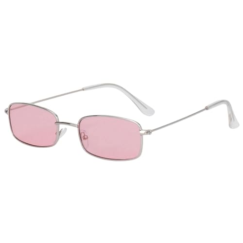 YIMAISZQ sonnenbrille Kleine Ovale Damen Sonnenbrille Schattierungen Candy Farbe Metall Rechteckige Sonnenbrille Brillen-silber-rosa von YIMAISZQ