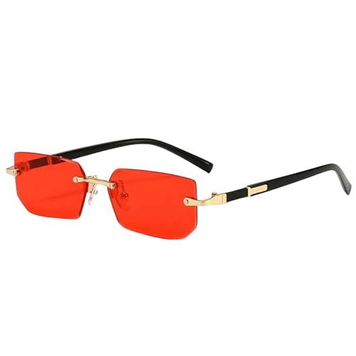 YIMAISZQ sonnenbrille Rechteck Randlose Sonnenbrille Frauen Männer Schattiert Kleine Quadratische Sonnenbrille Für Weibliches Männliches Fischen-rot von YIMAISZQ