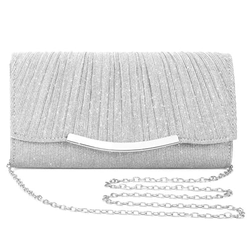 YIMAIZYY Tasche Feste Farbklappe Hochzeit Tasche Frauen Umschlag Lady Bag Hochzeit Party Abschlussball Clutch Bag Messenger Handtasche-Silber von YIMAIZYY