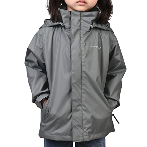 YINGJIELIDE Kinder Wasserdichte Regenjacke Kapuzen Outdoor Softshelljacke mit Gefütterte Regenjacke Übergangsjacke Größe 9-10 Grau von YINGJIELIDE