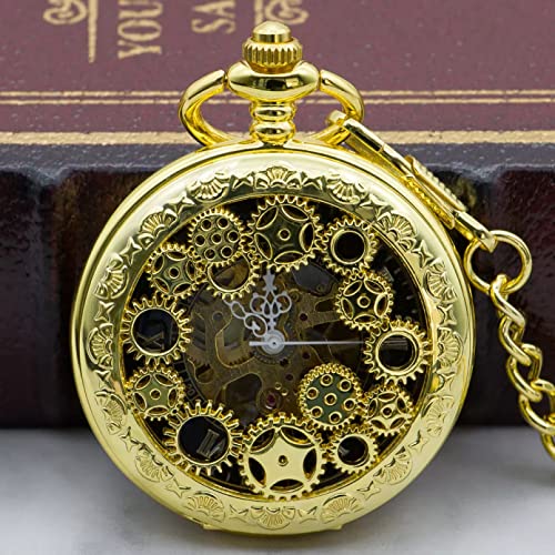 Herren- und Damenaccessoires Goldene Handaufzug Mechanische Taschenuhr Männer Hohl Skeleton Vintage Fob Uhr Halskette Mit Kette Für Männer Frauen Hochzeitstag Vatertag Weihnachten Geburtstagsgeschenk von YINGMUZI