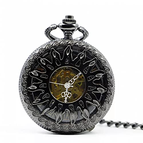 Herren- und Damenaccessoires Hohle mechanische Taschenuhr für Herren Stahl Steampunk Einzigartige Damen Herren FOB Kettentasche Schwarze Uhren Hochzeitstag Vatertag Weihnachten Geburtstagsgeschenk von YINGMUZI