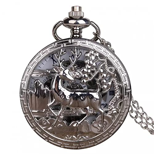 Herren- und Damenaccessoires Kreative Hirsch Tier Mechanische Taschenuhren Männer Hohl Steampunk Silber Taschenuhren mit FOB Kette Herrenuhr Hochzeitstag Vatertag Weihnachten Geburtstagsgeschenk von YINGMUZI