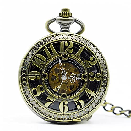 Herren- und Damenaccessoires Retro hohle mechanische Taschenuhren Vintage Edelstahl Skelett römisches Zifferblatt Herren Taschenuhr FOB Kette Hochzeitstag Vatertag Weihnachten Geburtstagsgeschenk von YINGMUZI