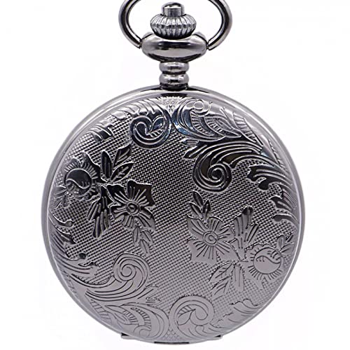 Herren- und Damenaccessoires Vintage Luxus Silber Roman Numberal Black Dial Mechanische Taschenuhren Handaufzug Anhänger Chian für Männer Frauen Hochzeitstag Vatertag Weihnachten Geburtstagsgeschenk von YINGMUZI