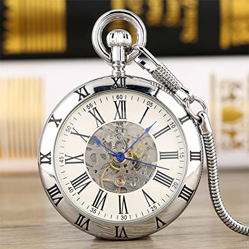 Männer Frauen Open Dial Taschenuhr Gold Silber Römische Ziffern Selbstaufzug Mechanisches Armband Retro Luxus Männer Frauen Taschenanhänger Uhr Hochzeitstag Vatertag Weihnachten Geburtstagsgeschenk von YINGMUZI