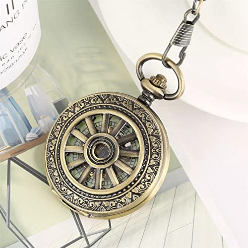 Männer Mechanische Taschenuhr Leuchtendes Grünes Zifferblatt Armband Hohl Bronze Rad Handaufzug Manuelle Maschinen Anhänger FOB Kette Geschenk Hochzeitstag Vatertag Weihnachten Geburtstagsgeschenk von YINGMUZI