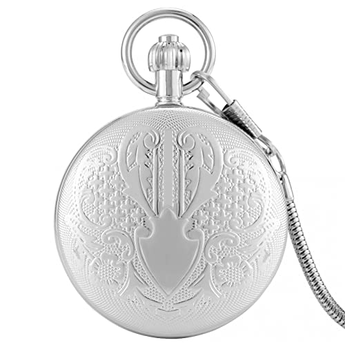 Silber Hochwertige Kupfer Shell Fine Shield Style Automatische Mechanische Taschenuhr Herren Ziffern Zifferblatt Damen Haltbarer Anhänger Hochzeitstag Vatertag Weihnachten Geburtstagsgeschenk von YINGMUZI