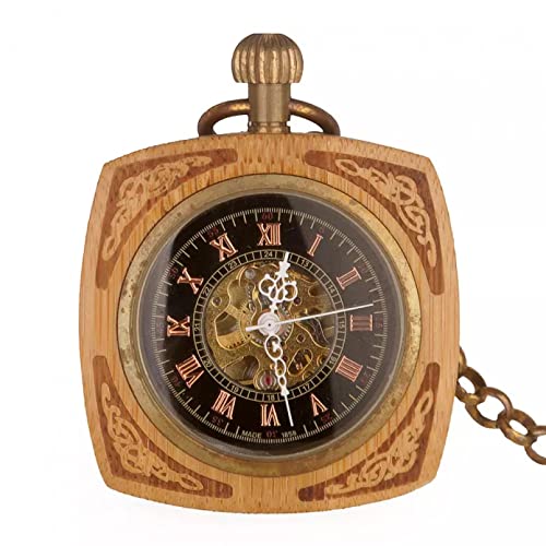 YINGMUZI 5 stücke Kreative Quadratische Holz Mechanische Taschenuhren Luxus Holz Handaufzug Skeleton Fob Ketten Uhren für Männer Frauen Geschenke Hochzeitstag Vatertag Weihnachten Geburtstagsgeschenk von YINGMUZI