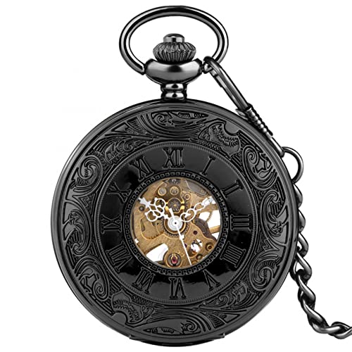 YINGMUZI Antike Handaufzug Taschenuhren Mechanische römische Ziffer Handuhr Roségold Schwarz Silber Bronze Vintage Anhänger Geschenke Hochzeitstag Vatertag Weihnachten Geburtstagsgeschenk von YINGMUZI