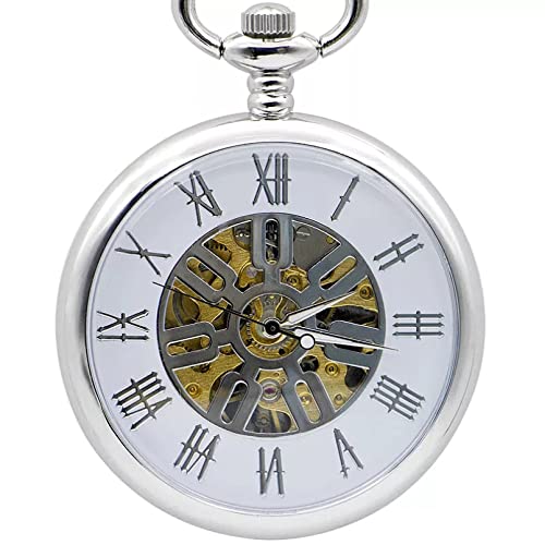 YINGMUZI Automatische mechanische Handaufzug Taschenuhr Skeleton Gear Römische Zahlen Open Face Fob Geschenk für Männer Frauen Hochzeitstag Vatertag Weihnachten Geburtstagsgeschenk von YINGMUZI