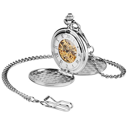 YINGMUZI Glatte Mechanische Taschenuhr Voller Luxus Gold Farbe Männer Frauen Stilvolle Retro FOB Handaufzug Double Hunter Hochzeitstag Vatertag Weihnachten Geburtstagsgeschenk von YINGMUZI