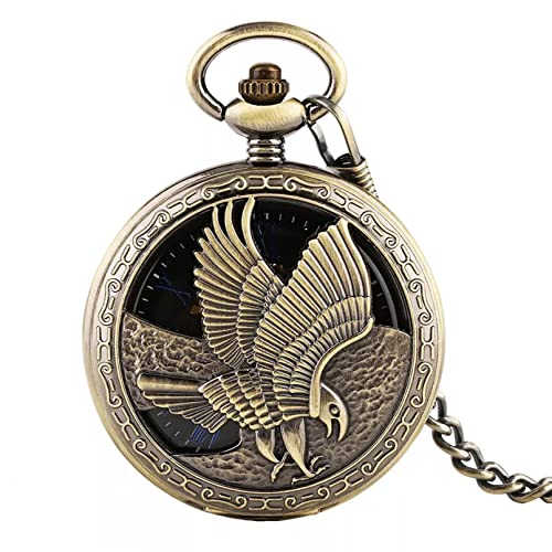 YINGMUZI Herren Kette mechanische Taschenuhr Vintage Bronze Hollow Eagle Chronograph schwarzes Zifferblatt Blaue römische Ziffern tolles Geschenk Hochzeitstag Vatertag Weihnachten Geburtstagsgeschenk von YINGMUZI