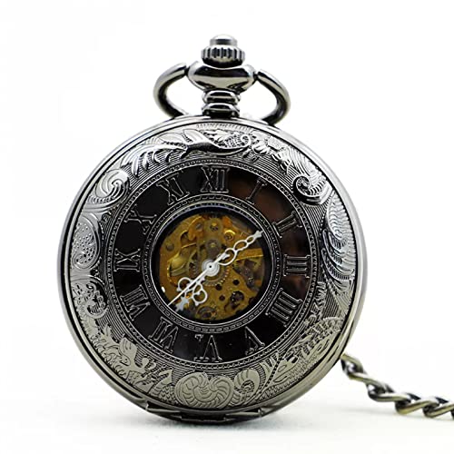 YINGMUZI Herren- und Damenaccessoires Einzigartige römische Ziffern Runder Anhänger Jäger Mechanischer Schmuck Kette Taschenuhr Hochzeitstag Vatertag Weihnachten Geburtstagsgeschenk von YINGMUZI