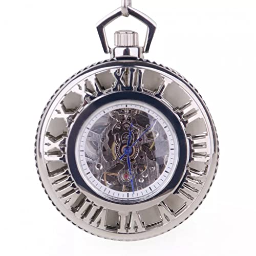 YINGMUZI Herren- und Damenaccessoires Handaufzug Mechanische Taschenuhr Kette Mode Silber Skeleton Carving Männer Fob Uhren Hochzeitstag Vatertag Weihnachten Geburtstagsgeschenk von YINGMUZI