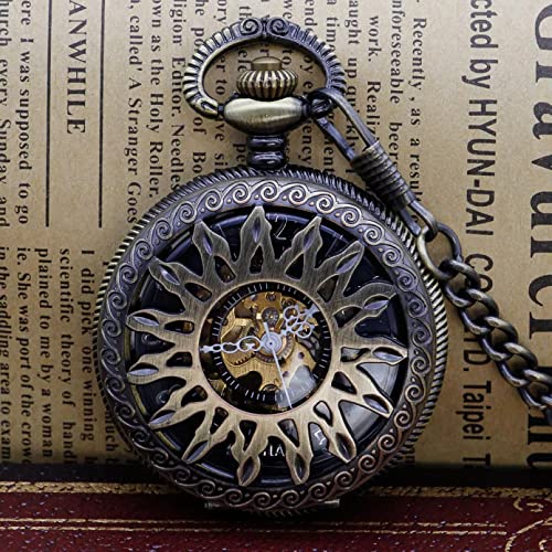 YINGMUZI Herren- und Damenaccessoires Mode Vintage Sun Flower Hohl Mechanische Taschenuhr Männer Antike Skeleton Fob Uhr für Männer Frauen Hochzeitstag Vatertag Weihnachten Geburtstagsgeschenk von YINGMUZI